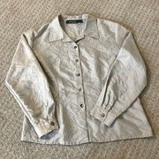 Impressions Gray Crinkle Button Down Long Sleeve Top