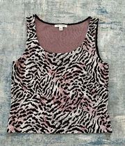 St John Black White Red Animal Print Sleeveless Knit Blouse Size 10