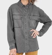 Universal Thread Grey Denim Oversized Fit Jean Shacket Button Up Jacket Size XS