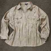 Golden Jeweled Button-Down Blouse, Women's 2X