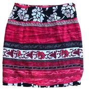 RUSSELL SCOTT wrap skirt red black white 10