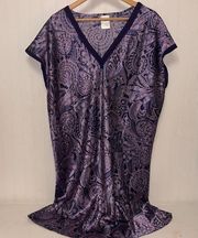 Liz Claiborne Purple Paisley V-neck Silky Nightgown