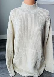 RDI Beige Oversized Knit Sweater Size XS NWT Mock Neck Kangaroo Pocket H1