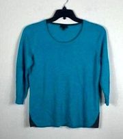 Sz L Gorgeous Teal Sweater Viscose Nylon Wool Blend Machine Washable