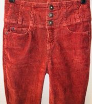 Size 3 Red Orange High Waisted Button Up Skinny Corduroy Pants