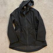 Zeagoo Black Hooded Zip Up Cinch Waist Windbreaker Jacket