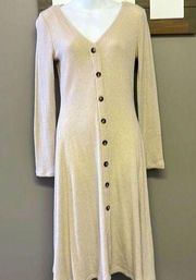 Double Zero Cream Faux Button Pullover Swing MIDI-  Medium