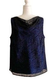 Amanda Smith Blouse Top Dressy Blue Black Sparkle Cowl Neck Sleeveless Plus 14W