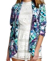 ASTR OPEN DRAPEY LIGHTWEIGHT CARDY FLORAL WATERCOLOR BLUE GREEN PINK BLAZER XS