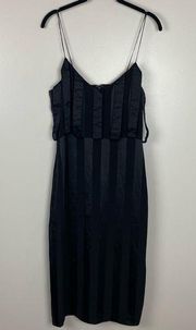 Cushnie et Ochs Black Cocktail Stripe Silk Midi Dress size 6 luxury designer