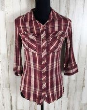 Buckle BKE Button Down Plaid Blouse Shirt Top S