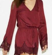 Kendall & Kylie burgundy long sleeve V-neck romper lace trim Size Small