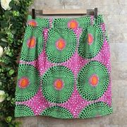 Anthropologie Doreen Mashika Legend & Song Dutch Wax Skirt Pink Green Dot Sz 10