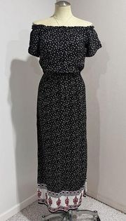 Bleuh Ciel Women's Black Floral Chic Hobo Style Off Shoulder Maxi Dress Size XS