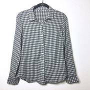 Garnet Hill Grey White Gingham Button Down Top Size 6