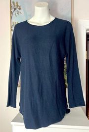 Joan Vass Studio Navy Blue Cashmere Rayon Blend Knit Crewneck Sweater Size Large