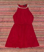 MAROON RHINESTONE HIGH NECK DRESS