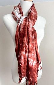 Women's Tie Dye Scarf Boho Fringe Hippie Red White