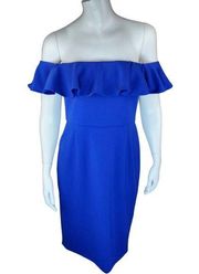 Camilyn Beth Womens Size 4 Blue Off-The-Shoulder Ruffled Sleeve Midi Dress