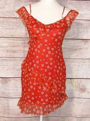 NWT Miss Selfridge Mesh Ruffle Mini Dress in Orange Ditsy Print Size 6