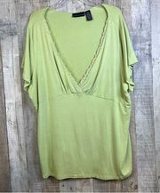 Attention Size 3X Light Lime Green Peplum Deep Lace V-Neck w/Short Sleev…