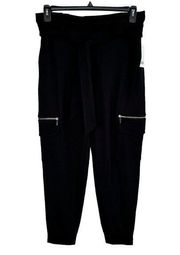 Bar III Large Career Pants Pockets Hi-Rise Pull-On Stretch Cuffed Hems Black New