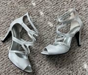 - Glamorous Strappy Cage High Heeled Sandals - Metallic Silver 6.5