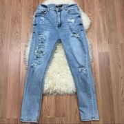 Blue B Buckle Light Wash Distressed High Waist Skinny Jeans L