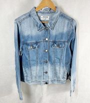 One Teaspoon Blue Jane Rock n Roller Denim Distressed Trucker Jacket Size Medium