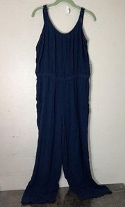 Soft Surroundings  SZ XL St Lucia Jumpsuit Pants Navy Blue Wide Leg Gauze