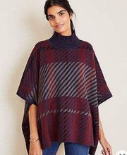Ann Taylor | Navy and Maroon Plaid Mockneck Poncho Sweater Size M/L