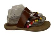 Womens MIA Kelly Faux Brown Leather Thong Sandals with Colorful Pom Poms Size 8M