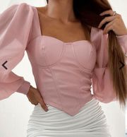ASOS Parisian Bubblegum Pink Vegan Leather Bustier Sheer Sleeve Top 10