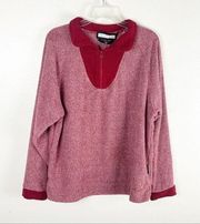 WOOLLY THREADS Red Marled Quarter Zip Long Sleeves Pullover, Size Large