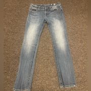 straight leg woman’s denim jeans size 29 light wash bling pockets