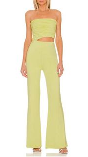 House of Harlow Sosa Jumpsuit Lime Green Size XS Strapless Cut Out Wide Leg NEW