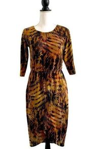 Cato Animal Print Asymmetrical Sheath Dress 3/4 Sleeve Brown Black Size Small