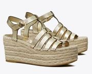 Tory Burch Metallic Wedge Espadrille Fisherman Sandals In Spark Gold