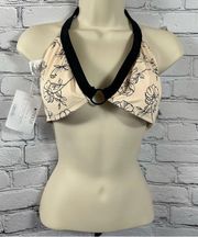 Calvin Klein Women’s Printed Floral Halter Bikini Swim Top Ivory & Black M NWT