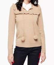 New York Ruffle Pom Pom Beige Wool Cashmere Pullover Top Small