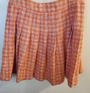 ZARA size extra small orange and cream colored checked pleated skirt