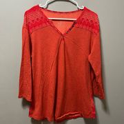 Kuhl Womens Red Henley Neck Roll Tab Sleeve T-Shirt Top Size Large