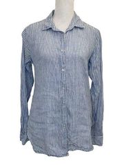 Uniqlo 100% Linen Button Front Shirt Lightweight Blue Stripe size Small