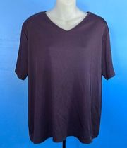 Laura Scott Woman Ribbed Blouse Purple Short Sleeve V-Neck Size 16/18