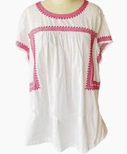FALLS CREEK Boho Embroidered White & Pink Tunic Cotton Top ~ Womens Plus Size 3X