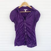 Active Basic Button Up Purple Blouse Women’s Size L
