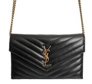 Saint Laurent Black Quilted Matelasse Leather Envelope Chain Wallet Bag
