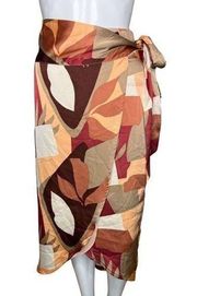 Dress Forum Skirt Womens Small Red Brown Geometric Print True Wrap Midi Artsy