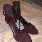 Vince Peep Toe Suede Heels in Burgundy