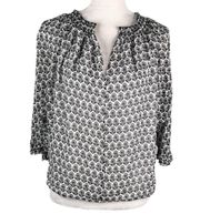 Diane von Furstenberg Silk Blouse 2 Black White Tunic Ruffle Collar